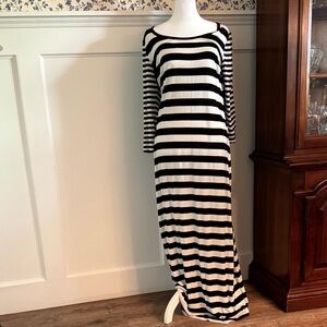 Calvin Klein Black and White Striped Long Sleeve Dress